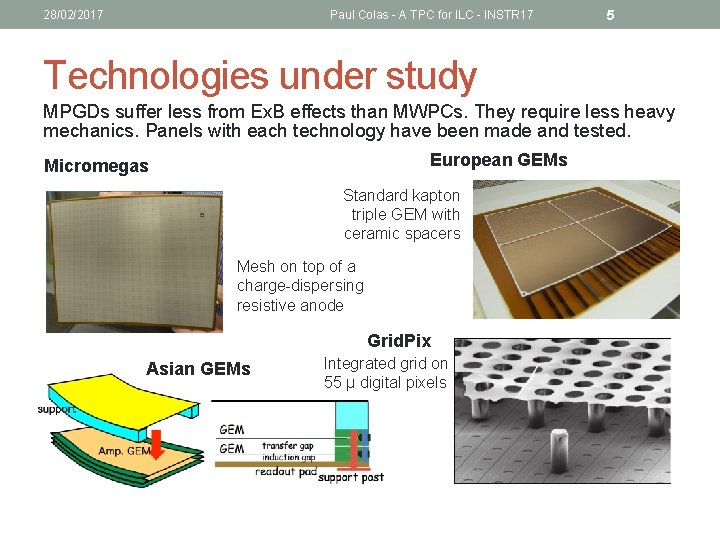 28/02/2017 Paul Colas - A TPC for ILC - INSTR 17 5 Technologies under
