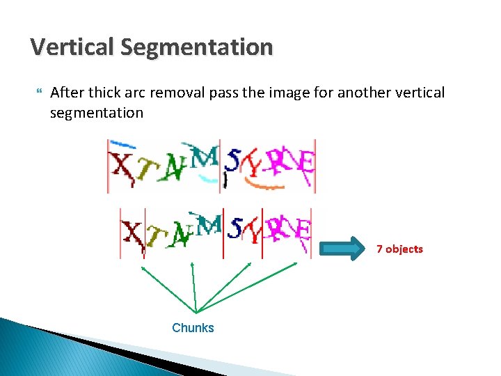 Vertical Segmentation After thick arc removal pass the image for another vertical segmentation 7