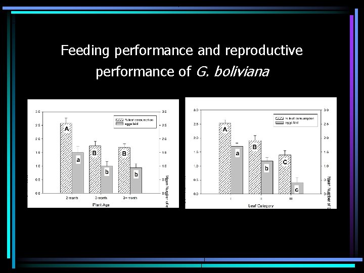 Feeding performance and reproductive performance of G. boliviana 