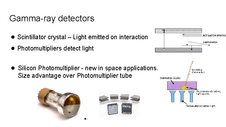 Gamma-ray detectors ● Scintillator crystal – Light emitted on interaction ● Photomultipliers detect light