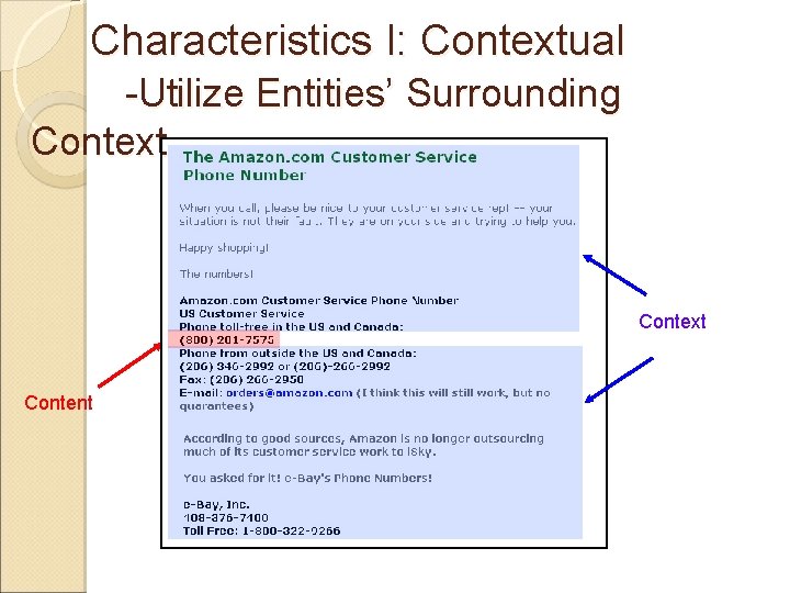 Characteristics I: Contextual -Utilize Entities’ Surrounding Context Content 