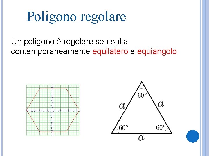 Poligono regolare Un poligono è regolare se risulta contemporaneamente equilatero e equiangolo. 