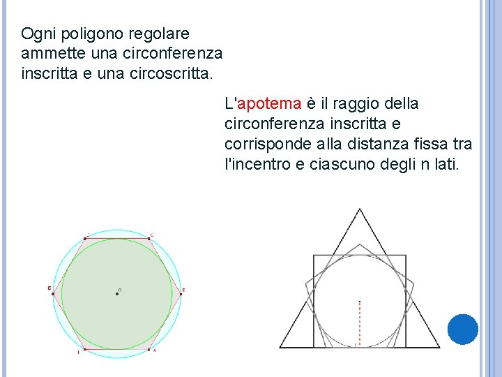 Ogni poligono regolare ammette una circonferenza inscritta e una circoscritta. L'apotema è il raggio