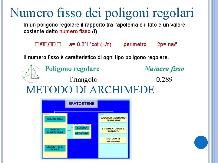 Numero fisso dei poligoni regolari In un poligono regolare il rapporto tra l’apotema e
