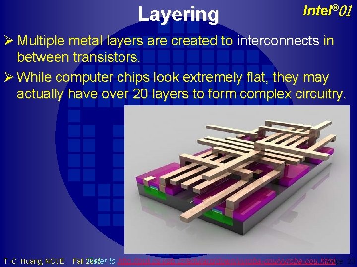 Layering Intel® 01 Ø Multiple metal layers are created to interconnects in between transistors.