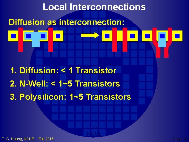 Local Interconnections Diffusion as interconnection: 1. Diffusion: < 1 Transistor 2. N-Well: < 1~5