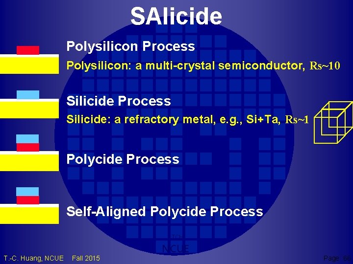 SAlicide Polysilicon Process Polysilicon: a multi-crystal semiconductor, Rs~10 Silicide Process Silicide: a refractory metal,