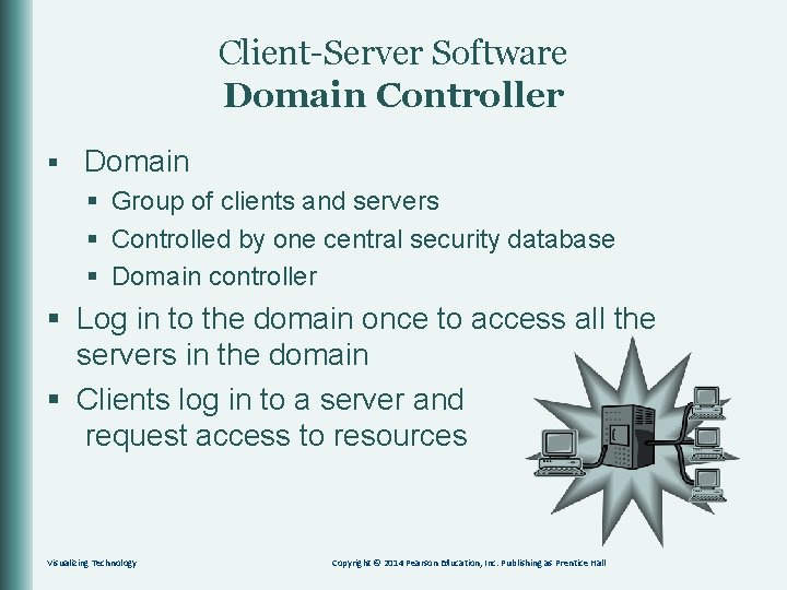 Client-Server Software Domain Controller § Domain § Group of clients and servers § Controlled