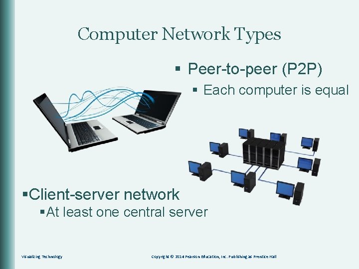 Computer Network Types § Peer-to-peer (P 2 P) § Each computer is equal §Client-server