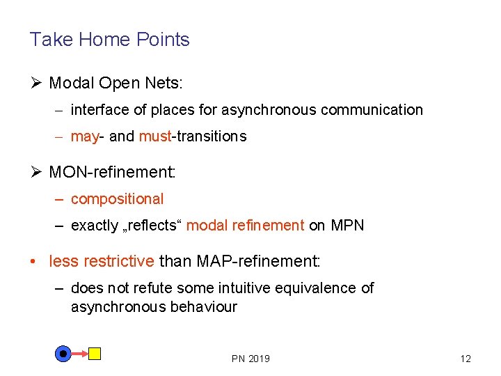 Take Home Points Ø Modal Open Nets: - interface of places for asynchronous communication Take Home Points Ø Modal Open Nets: - interface of places for asynchronous communication