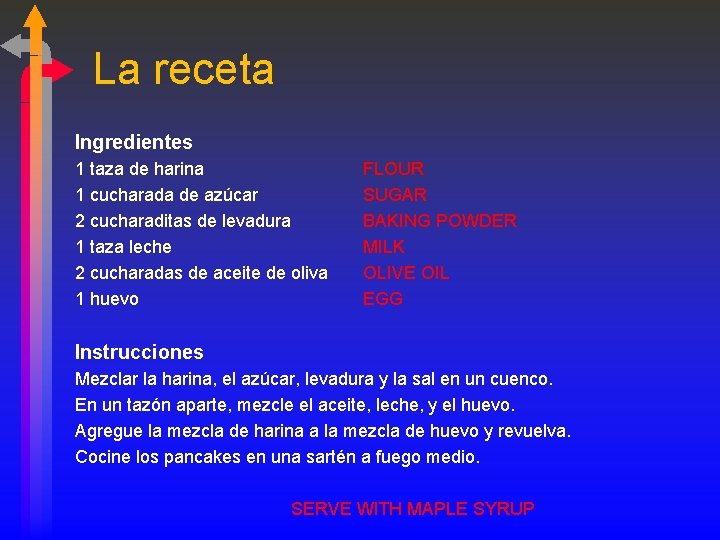 La receta Ingredientes 1 taza de harina 1 cucharada de azúcar 2 cucharaditas de