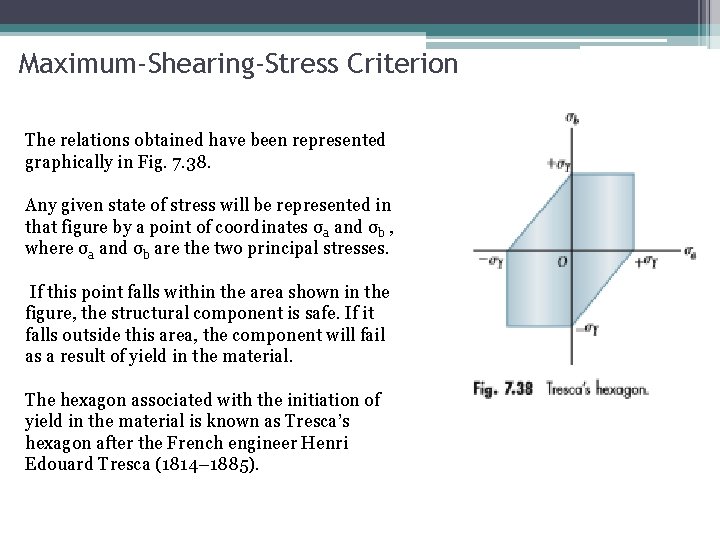 Maximum-Shearing-Stress Criterion The relations obtained have been represented graphically in Fig. 7. 38. Any