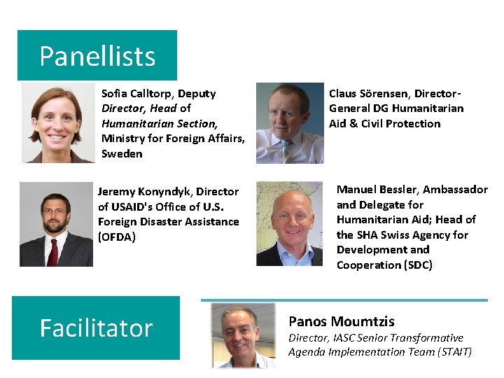 Panellists Sofia Calltorp, Deputy Director, Head of Humanitarian Section, Ministry for Foreign Affairs, Sweden