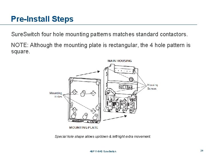 Pre-Install Steps Sure. Switch four hole mounting patterns matches standard contactors. NOTE: Although the