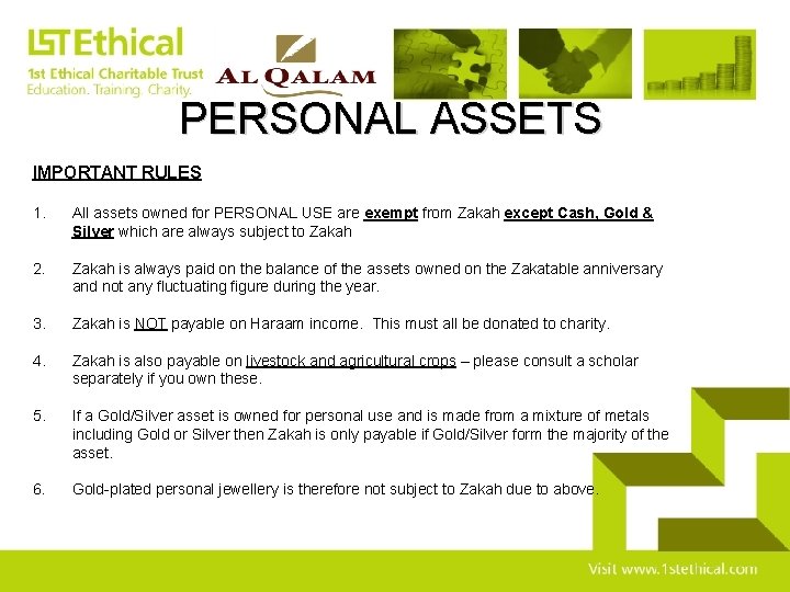 PERSONAL ASSETS IMPORTANT RULES 1. All assets owned for PERSONAL USE are exempt from