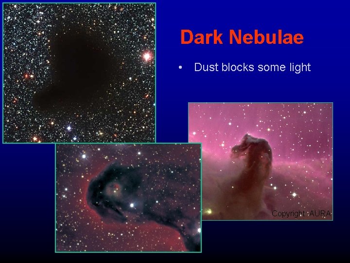 Dark Nebulae • Dust blocks some light Copyright: AURA 