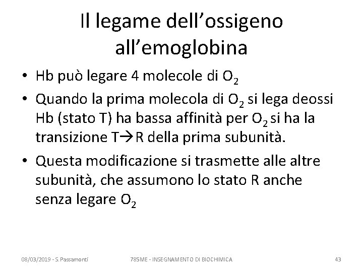Il legame dell’ossigeno all’emoglobina • Hb può legare 4 molecole di O 2 • Il legame dell’ossigeno all’emoglobina • Hb può legare 4 molecole di O 2 •