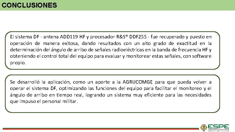 CONCLUSIONES El sistema DF - antena ADD 119 HF y procesador R&S® DDF 255