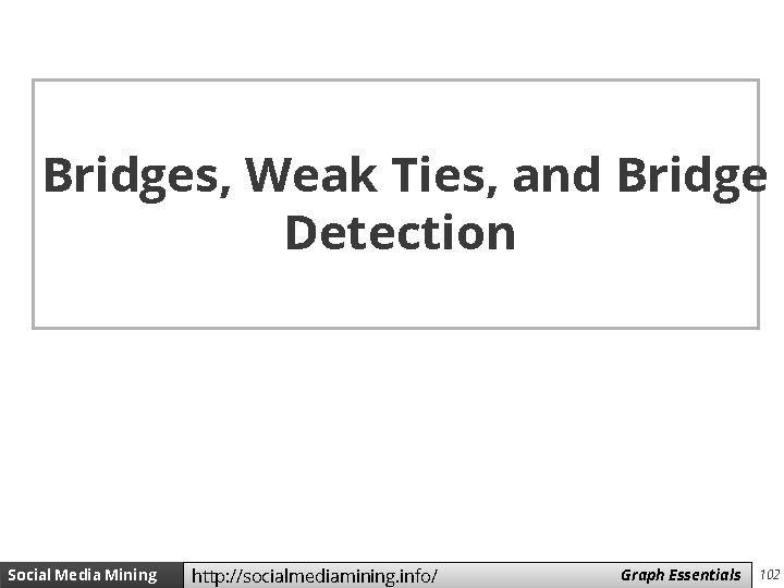 Bridges, Weak Ties, and Bridge Detection Social Media Mining http: //socialmediamining. info/ Measures Graph