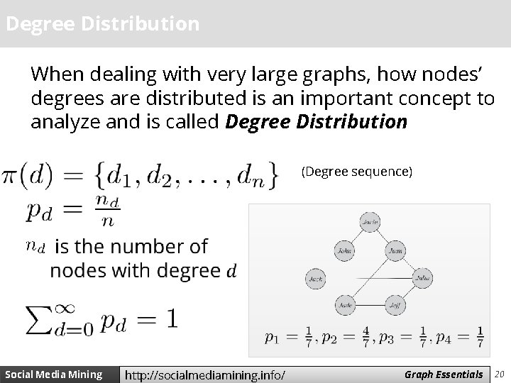 Degree Distribution When dealing with very large graphs, how nodes’ degrees are distributed is