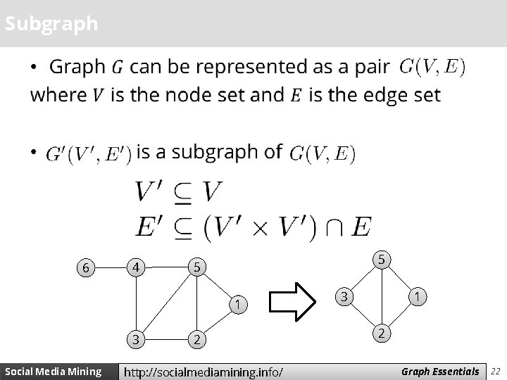 Subgraph • 6 4 5 5 1 3 Social Media Mining 2 http: //socialmediamining.