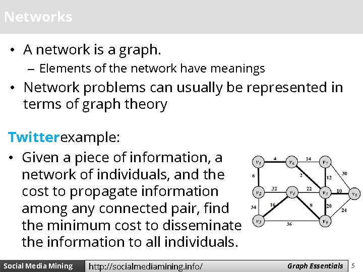 Networks • A network is a graph. – Elements of the network have meanings