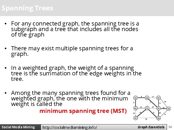 Spanning Trees • For any connected graph, the spanning tree is a subgraph and