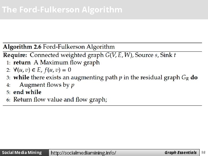 The Ford-Fulkerson Algorithm Social Media Mining http: //socialmediamining. info/ Measures Graph and Essentials Metrics