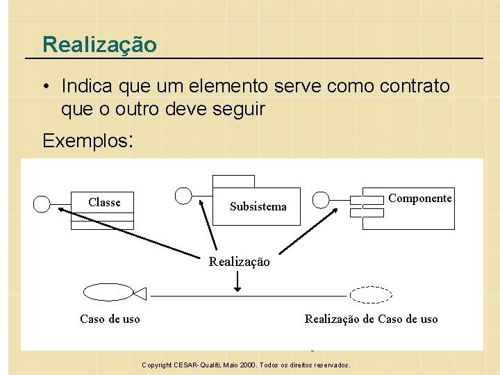 Realização • Indica que um elemento serve como contrato que o outro deve seguir