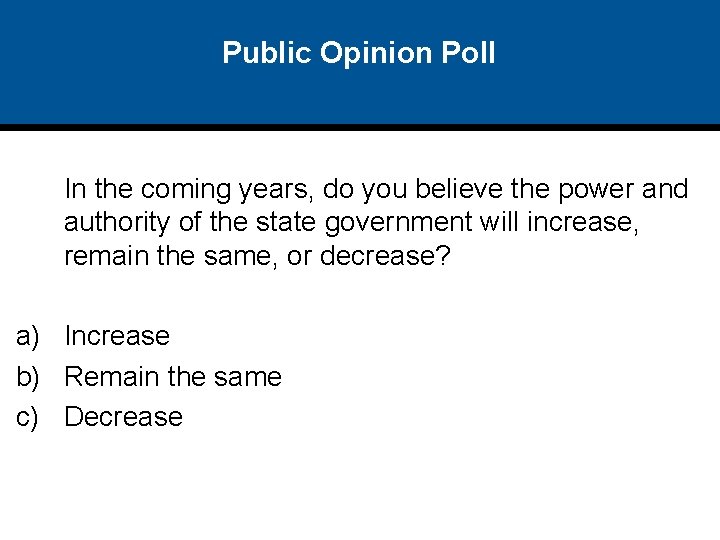 Public Opinion Poll In the coming years, do you believe the power and authority