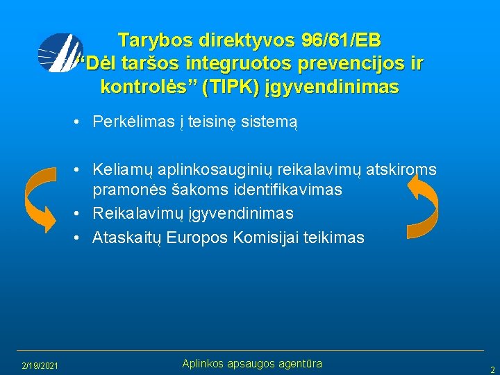 Tarybos direktyvos 96/61/EB “Dėl taršos integruotos prevencijos ir kontrolės” (TIPK) įgyvendinimas • Perkėlimas į