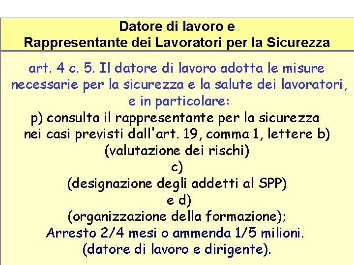 Datore di lavoro e Rappresentante dei Lavoratori per la Sicurezza art. 4 c. 5.