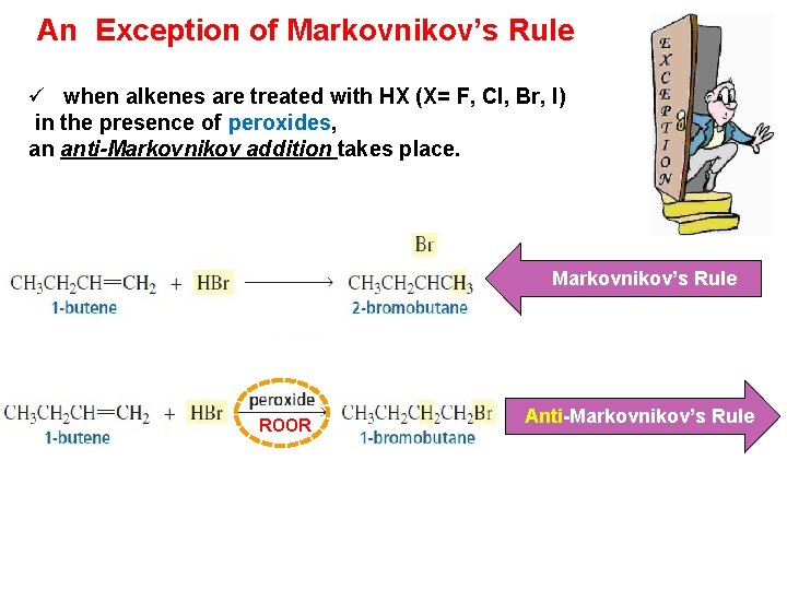 An Exception of Markovnikov’s Rule ü when alkenes are treated with HX (X= F,