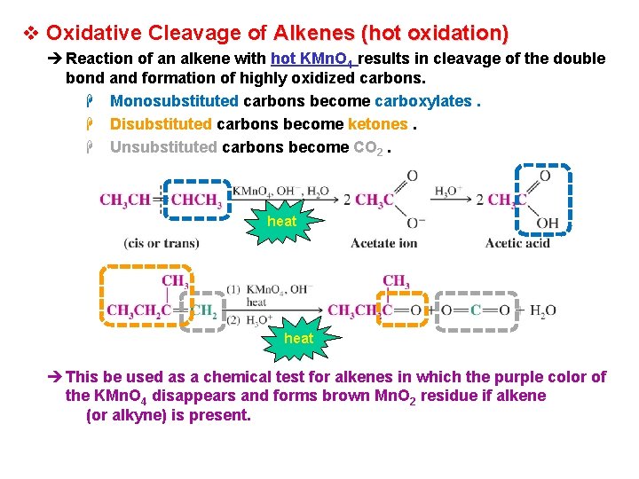 v Oxidative Cleavage of Alkenes (hot oxidation) è Reaction of an alkene with hot