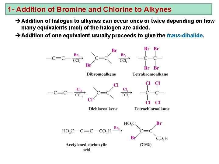 1 - Addition of Bromine and Chlorine to Alkynes èAddition of halogen to alkynes