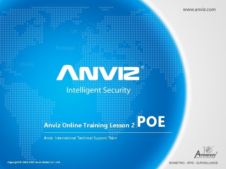 Anviz Online Training Lesson 2 Anviz International Technical Support Team Copyright © 2001 -2013