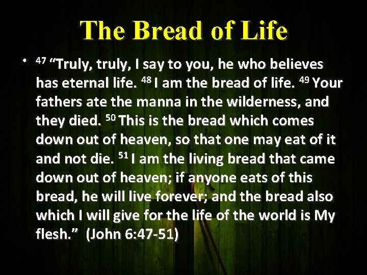The Bread of Life • 47 “Truly, truly, I say to you, he who