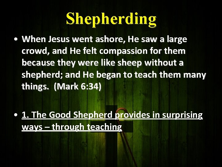 Shepherding • When Jesus went ashore, He saw a large crowd, and He felt