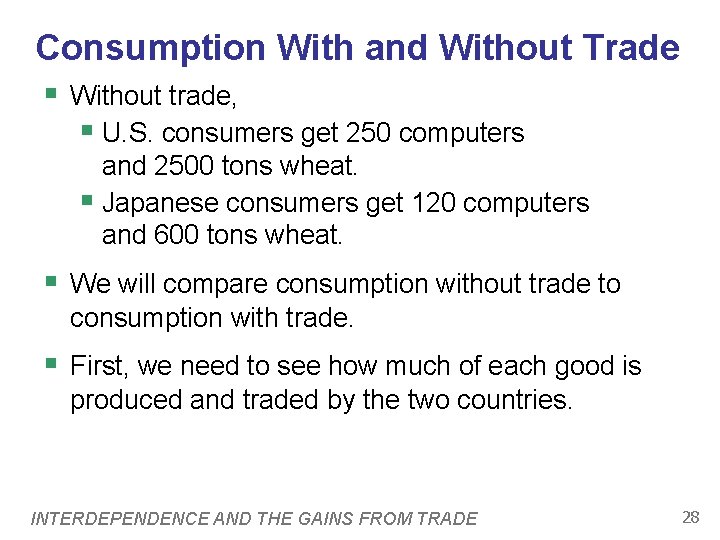 Consumption With and Without Trade § Without trade, § U. S. consumers get 250
