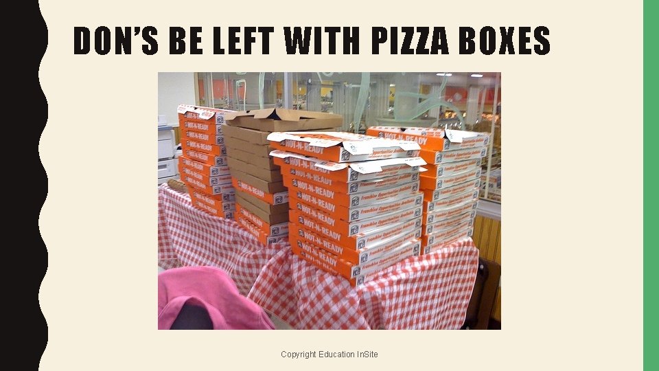 DON’S BE LEFT WITH PIZZA BOXES Copyright Education In. Site 