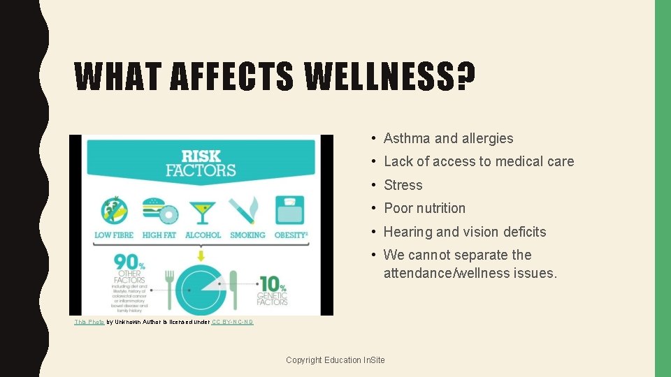 WHAT AFFECTS WELLNESS? • Asthma and allergies • Lack of access to medical care