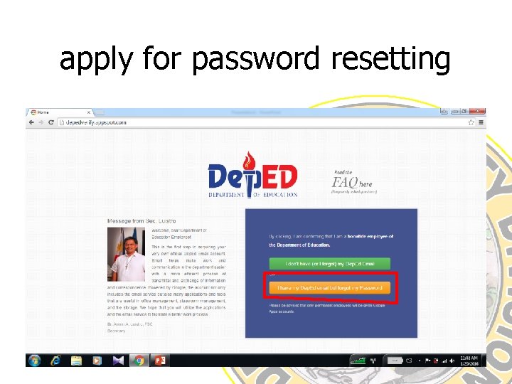 apply for password resetting 