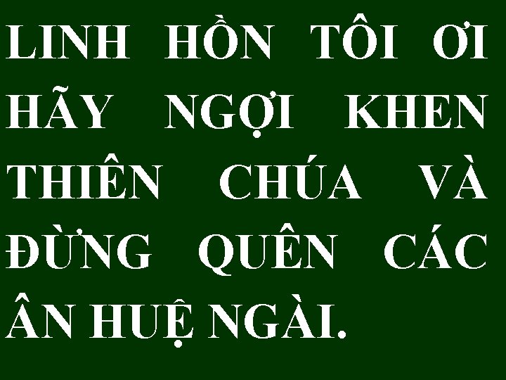 LINH HỒN TÔI ƠI HÃY NGỢI KHEN THIÊN CHÚA VÀ ĐỪNG QUÊN CÁC N