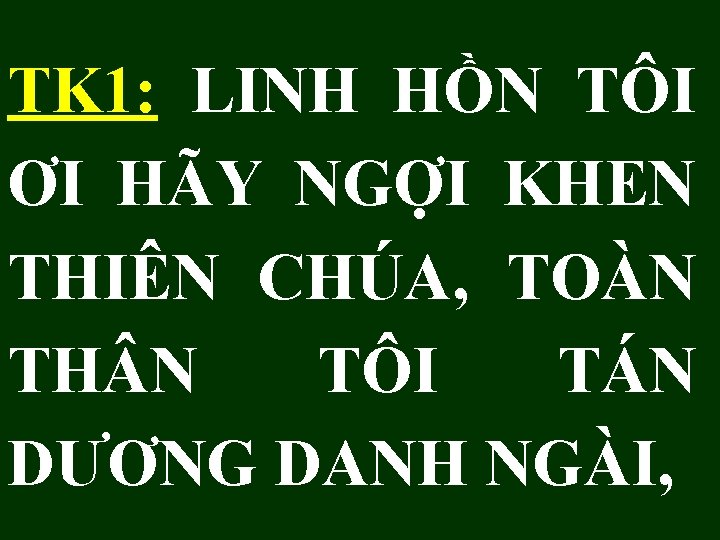 TK 1: LINH HỒN TÔI ƠI HÃY NGỢI KHEN THIÊN CHÚA, TOÀN TH N