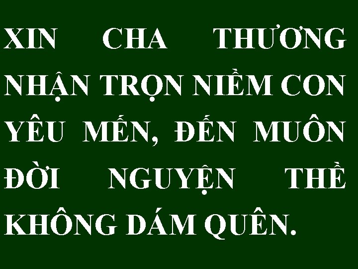 XIN CHA THƯƠNG NHẬN TRỌN NIỀM CON YÊU MẾN, ĐẾN MUÔN ĐỜI NGUYỆN THỀ