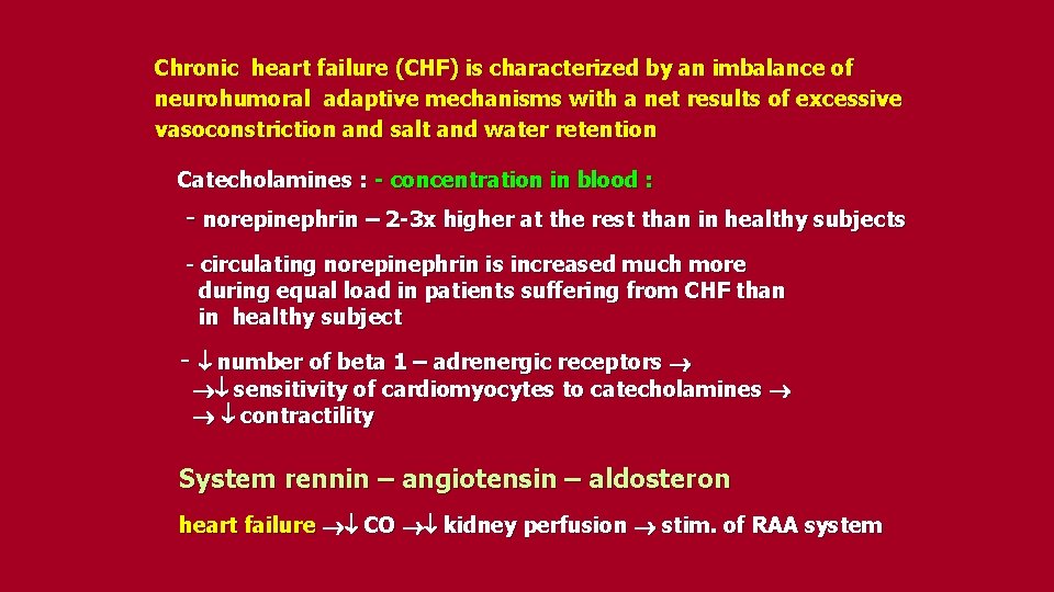 Chronic heart failure (CHF) is characterized by an imbalance of neurohumoral adaptive mechanisms with