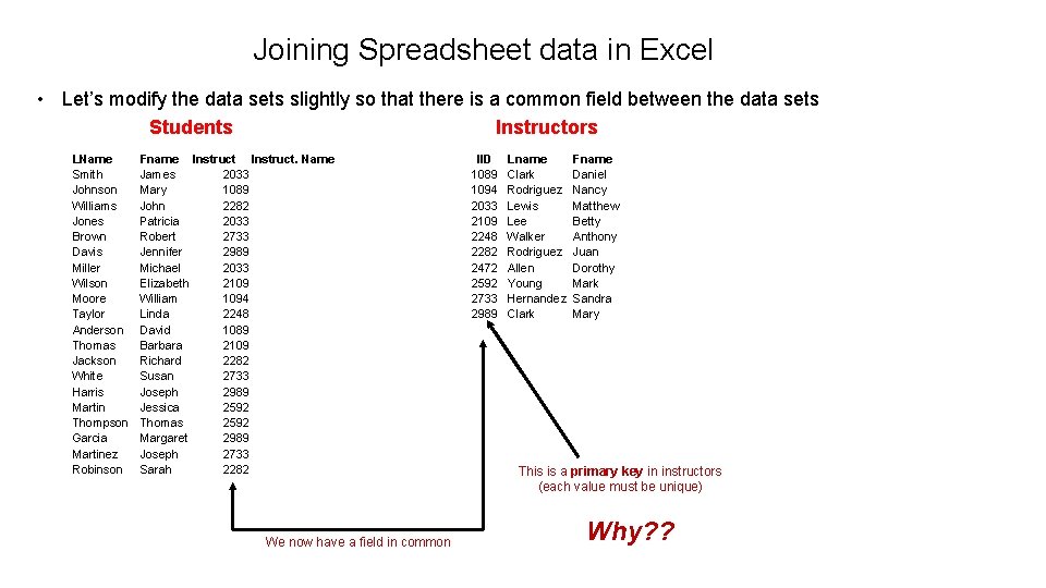 Joining Spreadsheet data in Excel • Let’s modify the data sets slightly so that
