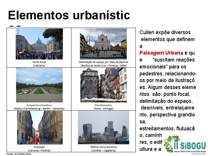 Elementos urbanístic os Cullen expõe diversos elementos que definem a Paisagem Urbana e qu