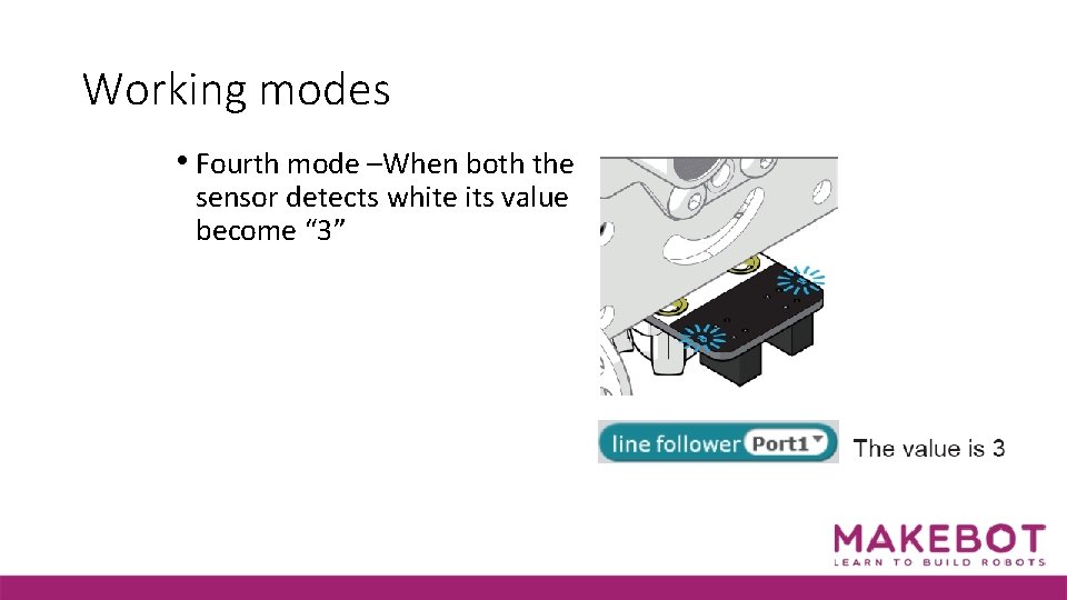 Working modes • Fourth mode –When both the sensor detects white its value become