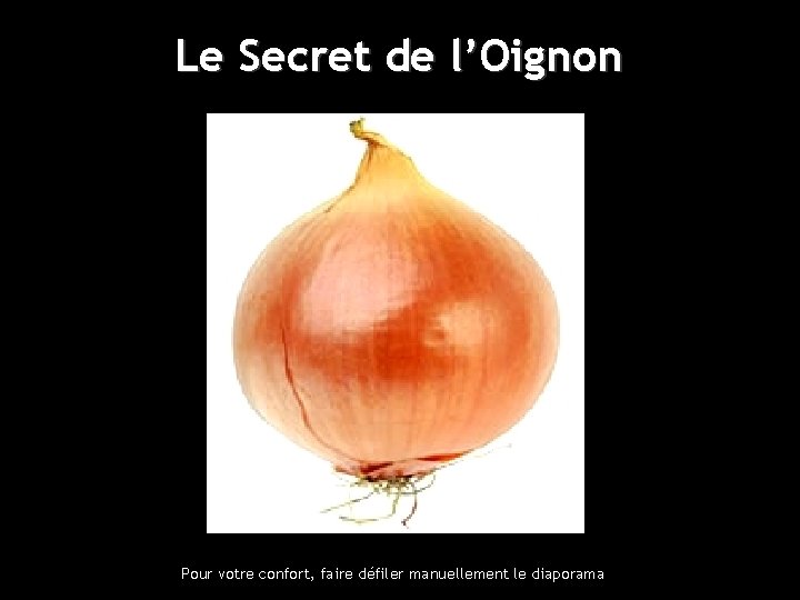 Le Secret de l’Oignon Pour votre confort, faire défiler manuellement le diaporama 